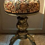 Victorian Piano Stool, Patinated Wood, Upholstered Fabric, 19th Century, France