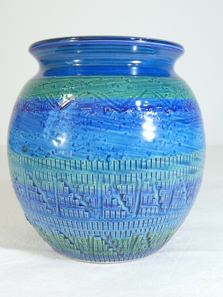 Aldo Londi ceramic ball vase Bitossi Riminu blu
