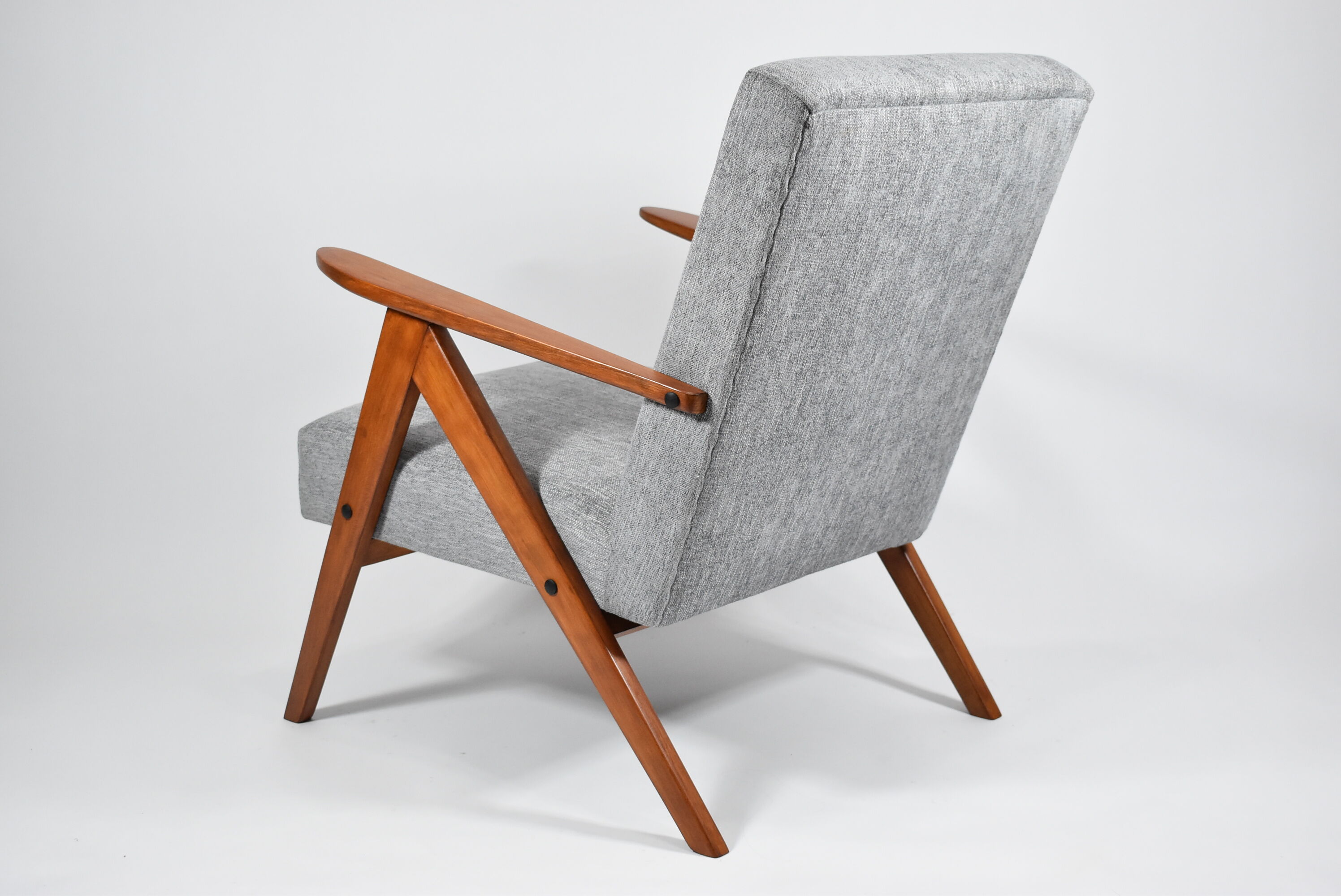 Vintage armchair Compas, 1960s, restored, grey fabric, teak