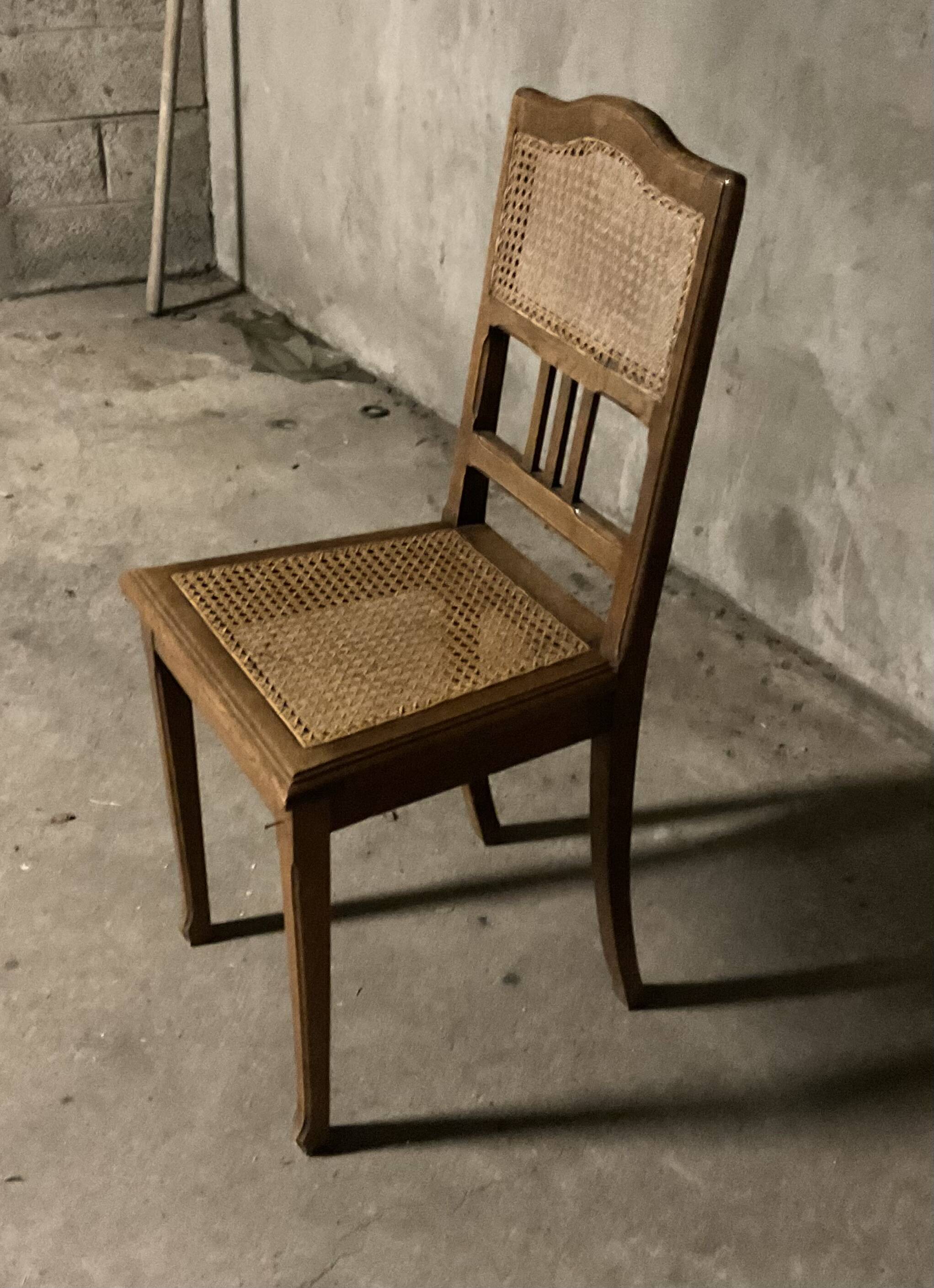 Vintage rattan wicker oak chair
