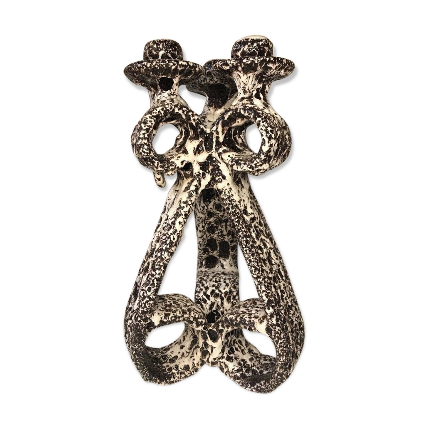 Triple candlestick Fat Lava signed Marius Giuge rare vintage Vallauris