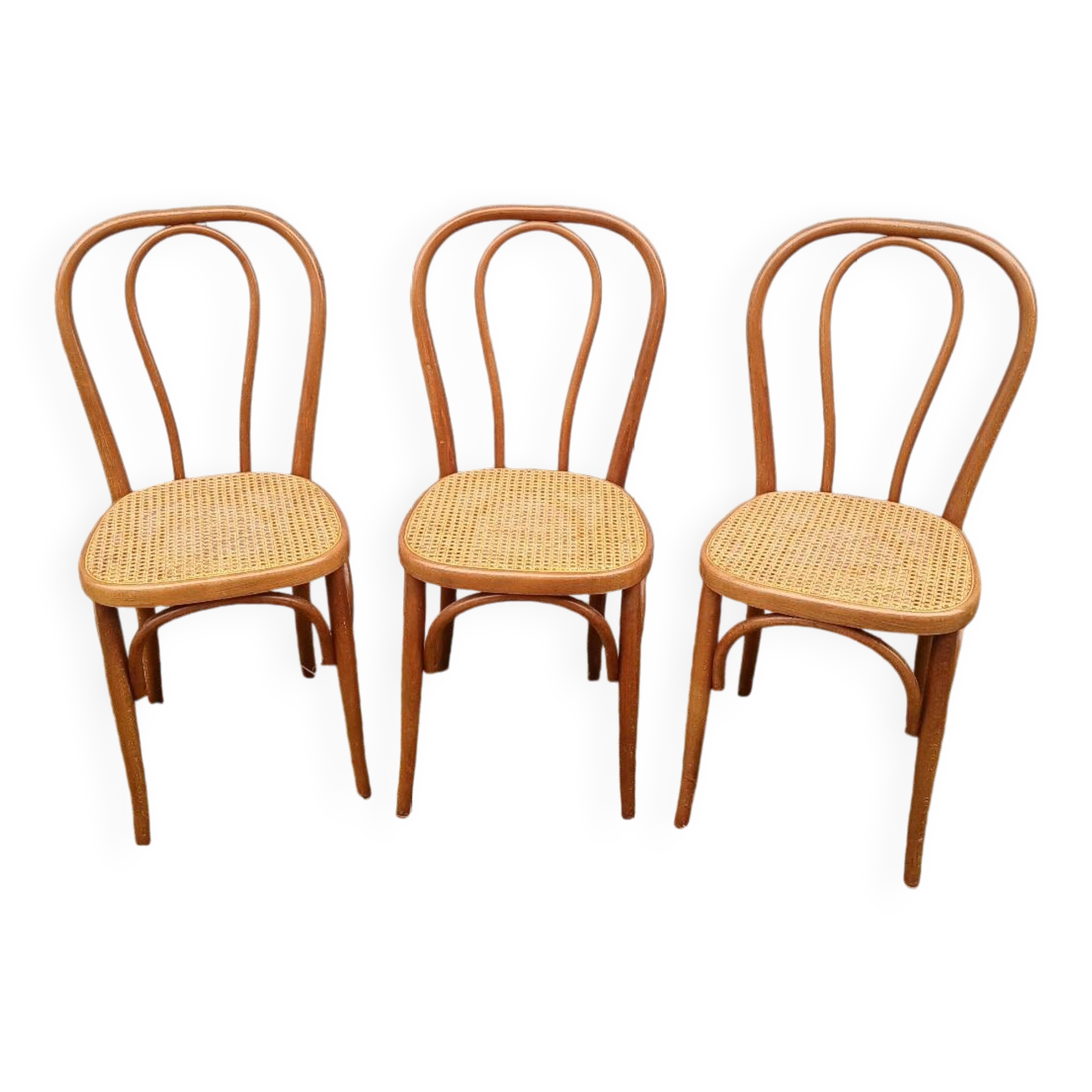 3 antique bistro chairs with canework