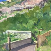Aquarelle Paysage provençal aux remparts fortifiés