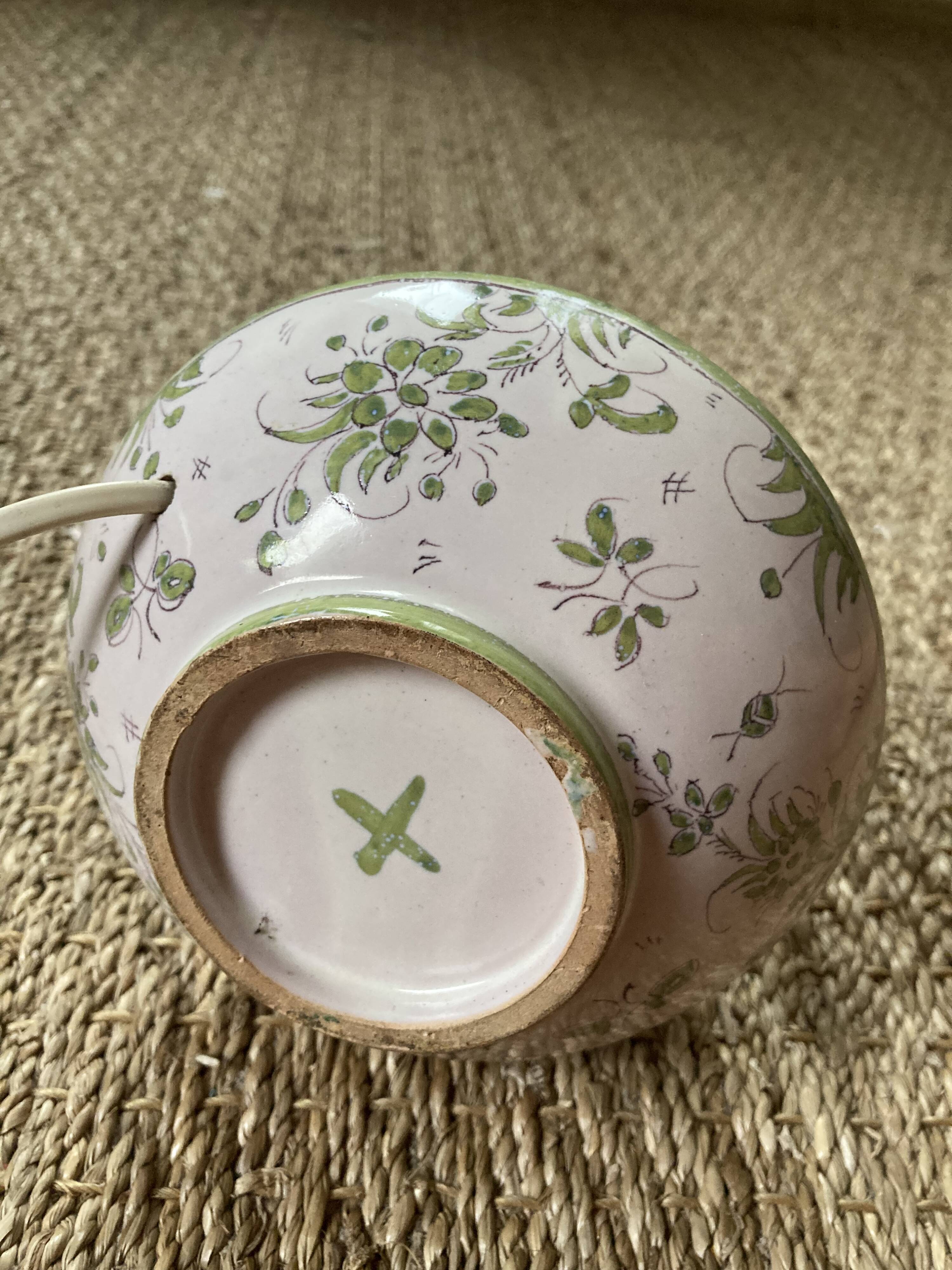 Faience lamp foot of Samadet XVIIIth green - old luminaire mounted on a jug / jar