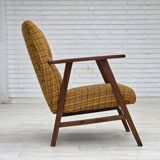 1960s, Danish armchair, furniture wool fabric, teak wood, oak wood.