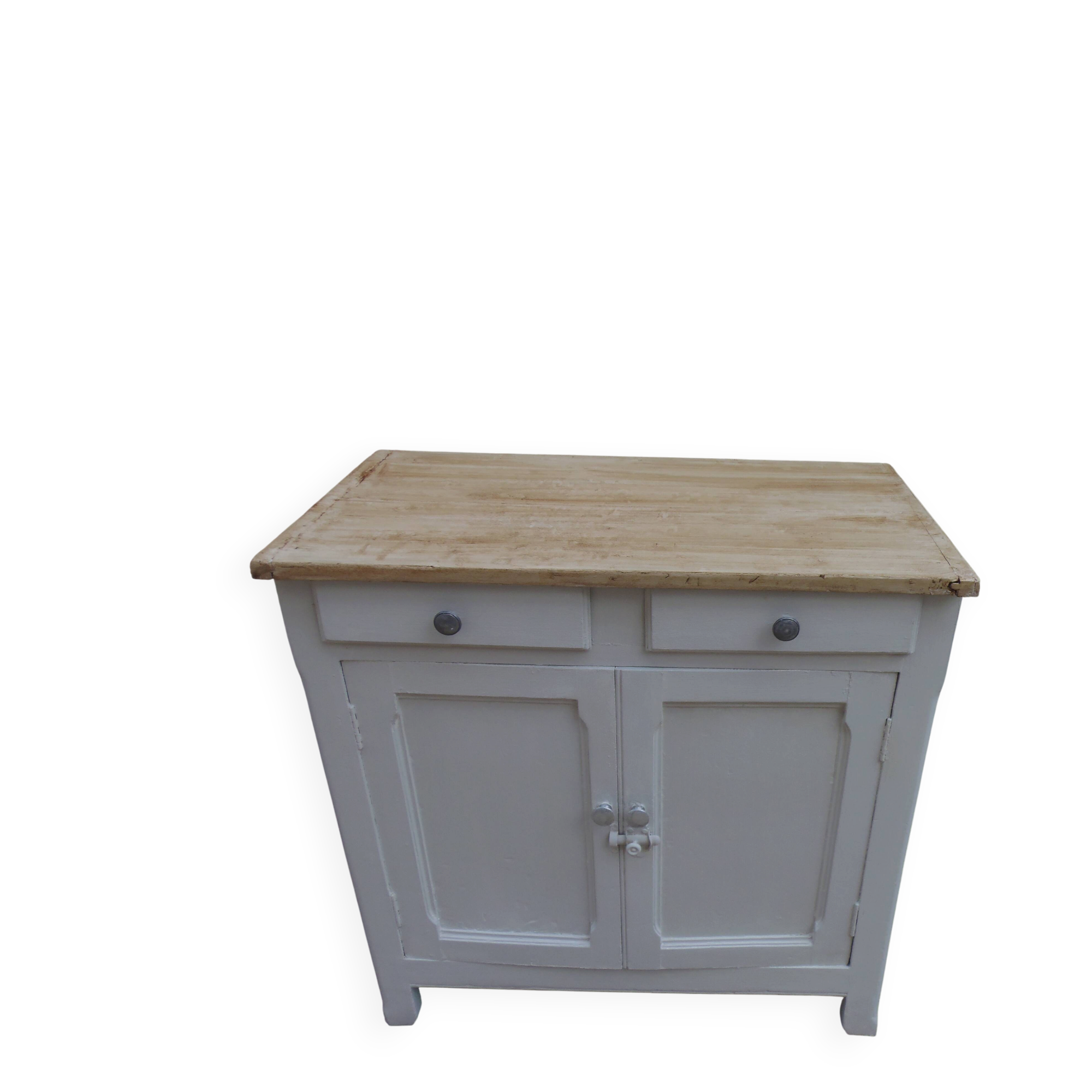 Vintage Parisian buffet re-enchanted in pearl grey, wooden top.