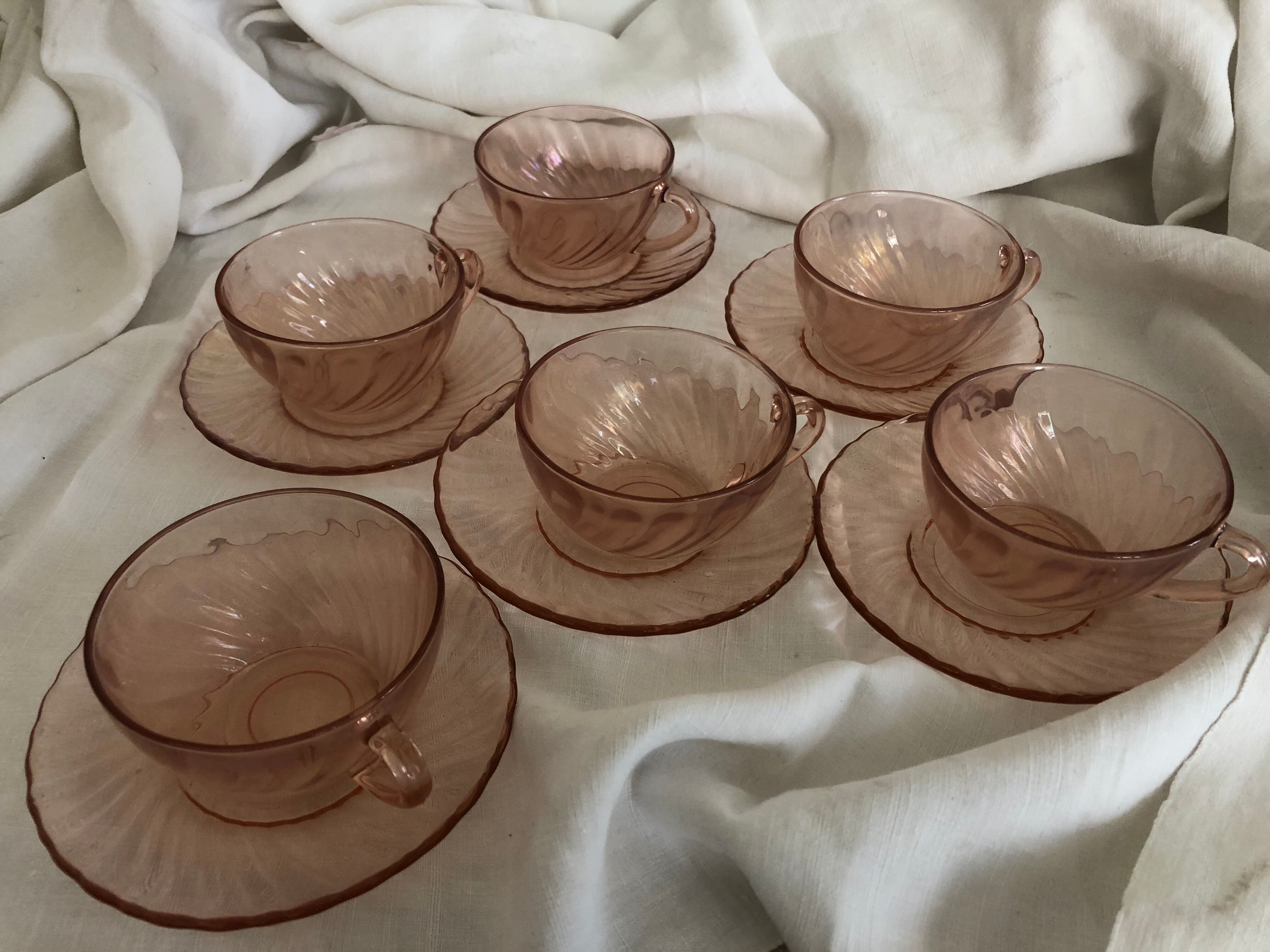 6 cups and saucers Rosaline, Arcoroc