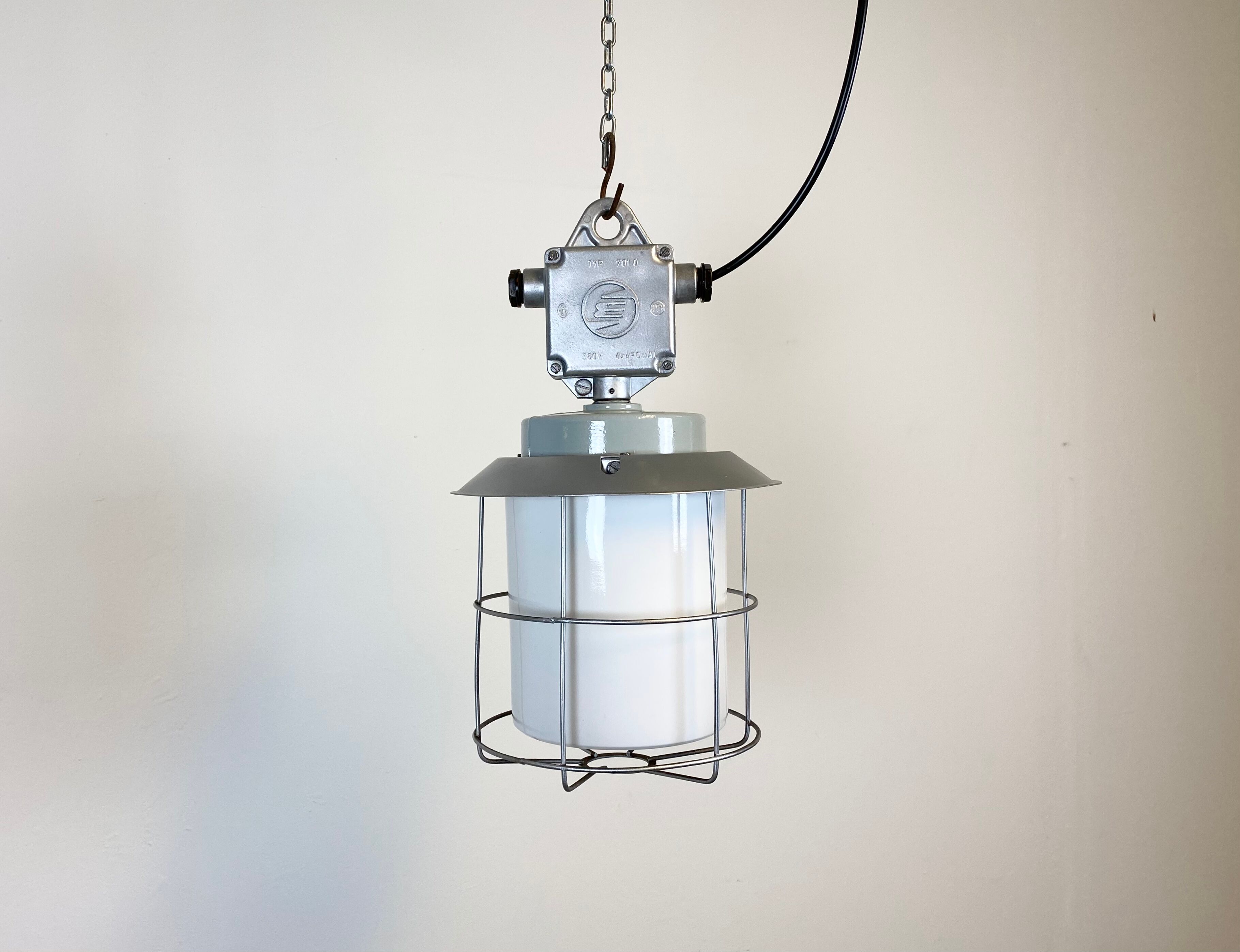 Vintage Industrial Aluminium Lamp with Milk Glass, 1970s