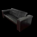 Set de canapés en cuir noir + pouf Rolf Benz, Allemagne, années 70-80.
