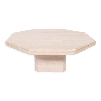 Table basse vintage octogonale en travertin 1970