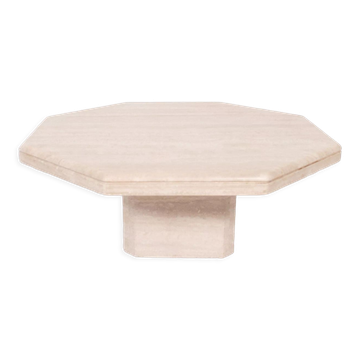 Vintage octagonal coffee table in travertine from the 1970s.