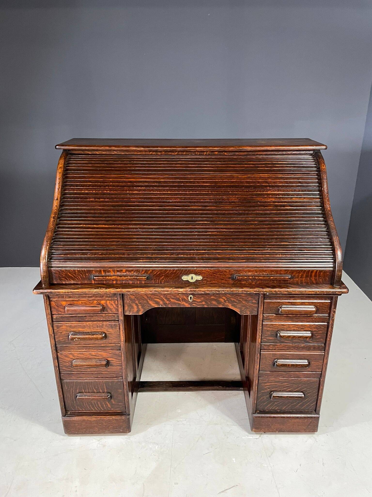 American roll-top desk, solid oak, Czechoslovakia, 1930s