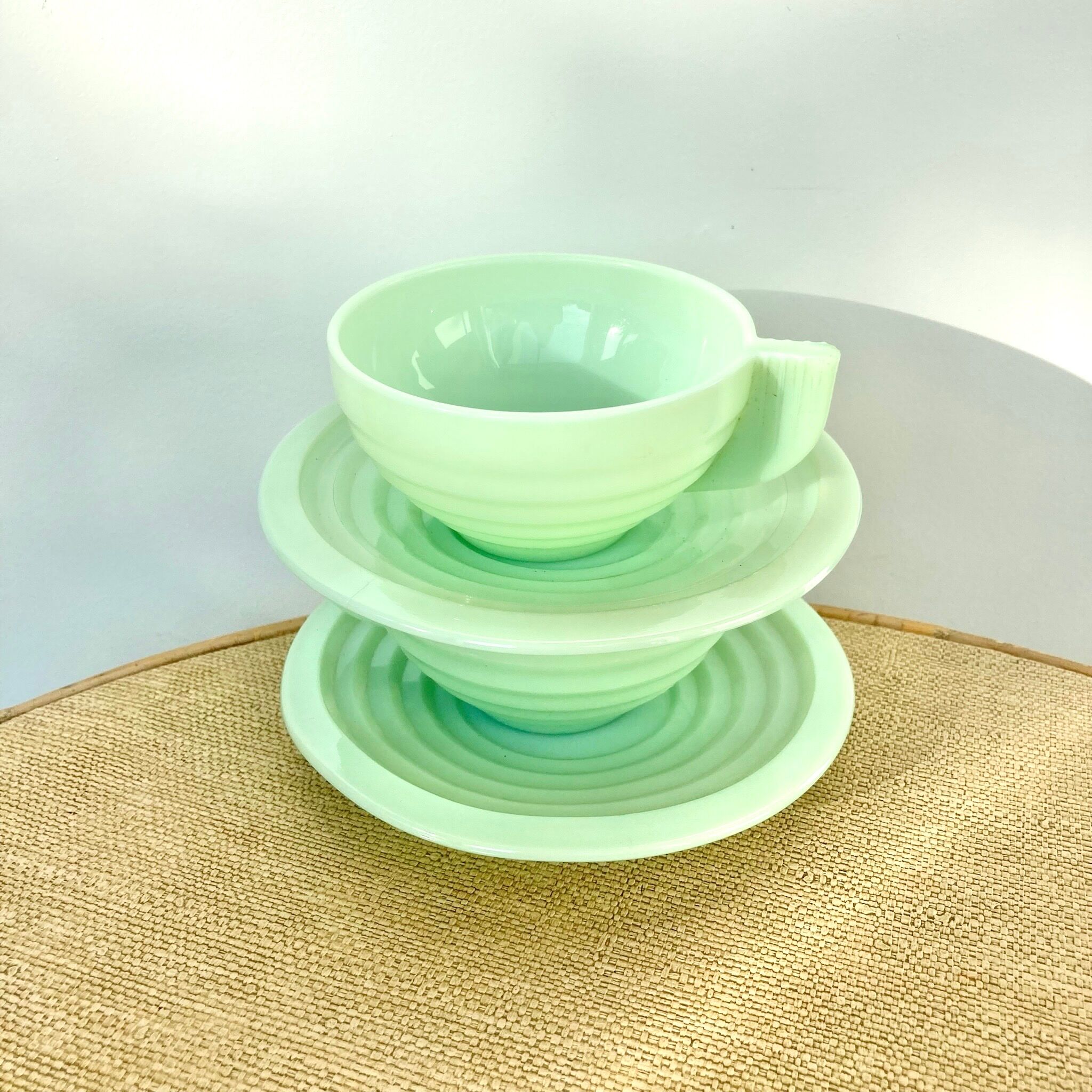 2 cups and saucers opaline mint art deco 50/60