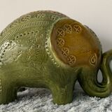 Green Rimini ceramic elephant, Aldo Londi for Bitossi, 1960