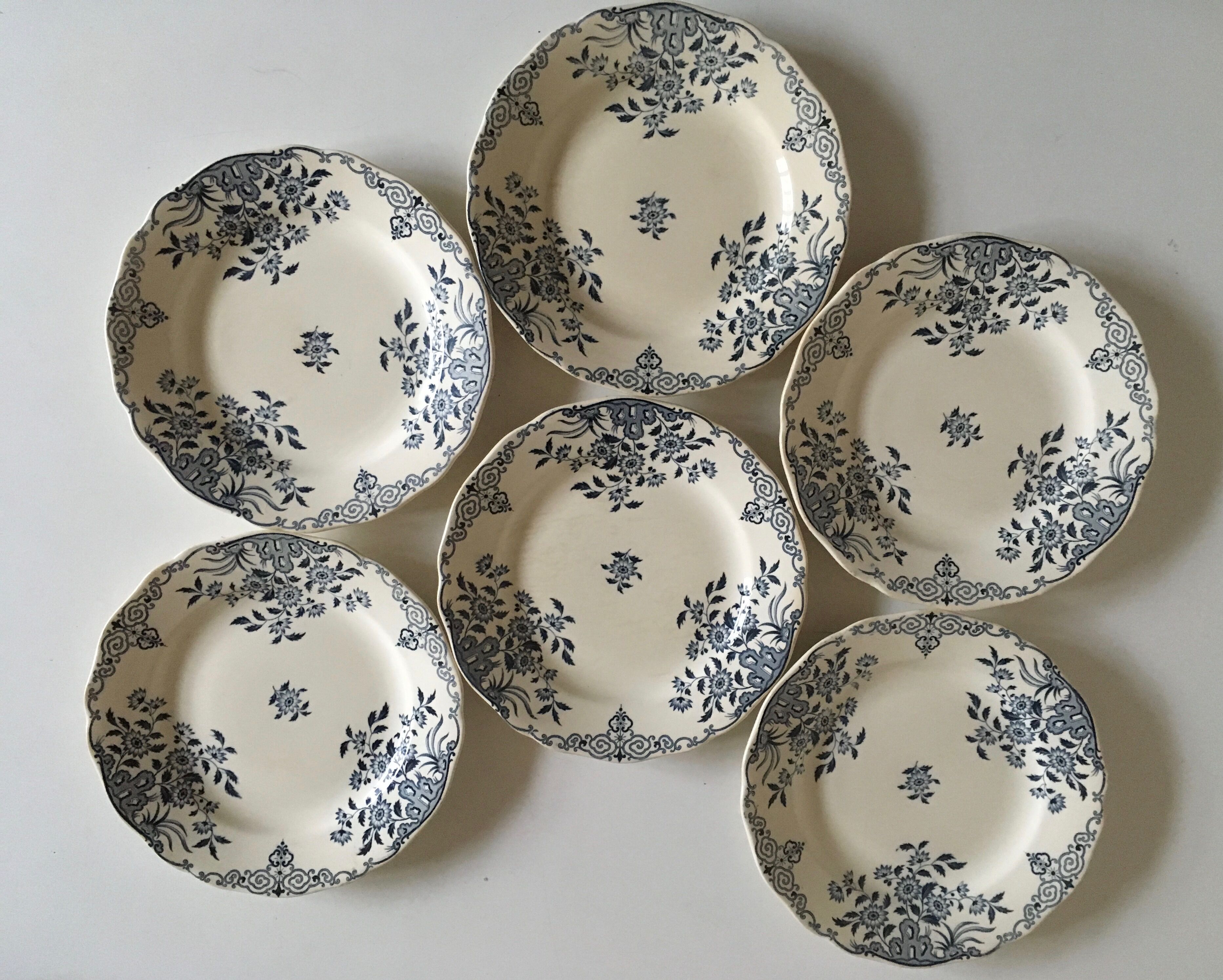 Set of 6 dinner plates earthenware of sarreguemines décor moscow early 20th