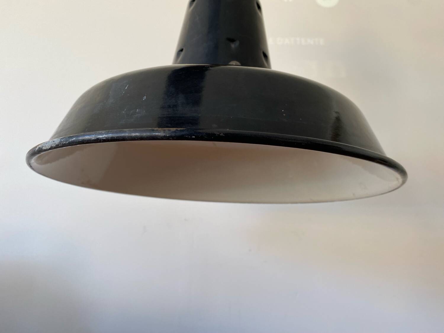 Antique Industrial Pendant Light Blue Enameled Metal White Interior Deco