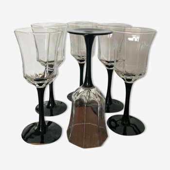 Lot de 6 coupes à champagne Arcopal géométriques pied noir publicité Esso France