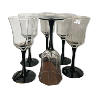Lot de 6 coupes à champagne Arcopal géométriques pied noir publicité Esso France