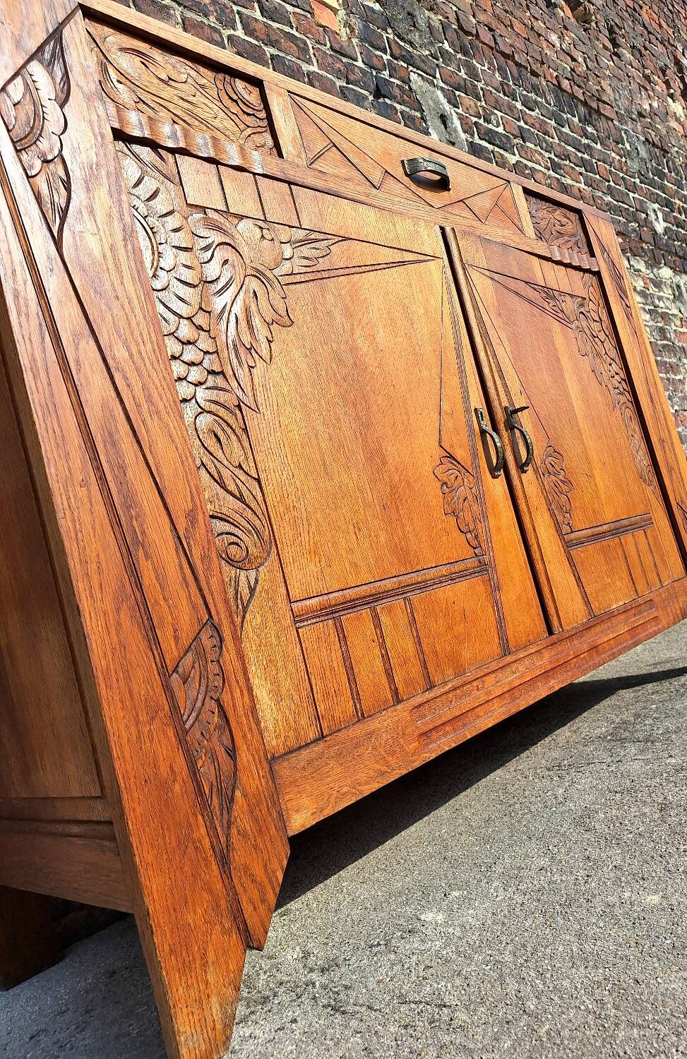Buffet art déco plateau marbre, meuble vaisselier ancien