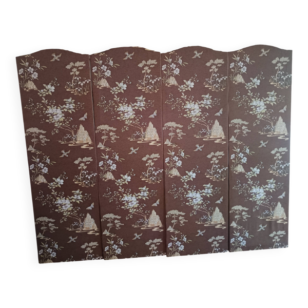 grande tête de lit ancienne 4 panneaux décor asiatique années 40/50