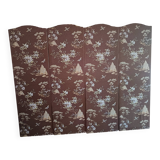 large antique headboard with 4 panels featuring Asian decor from the 1940s/50s