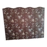 large antique headboard with 4 panels featuring Asian decor from the 1940s/50s