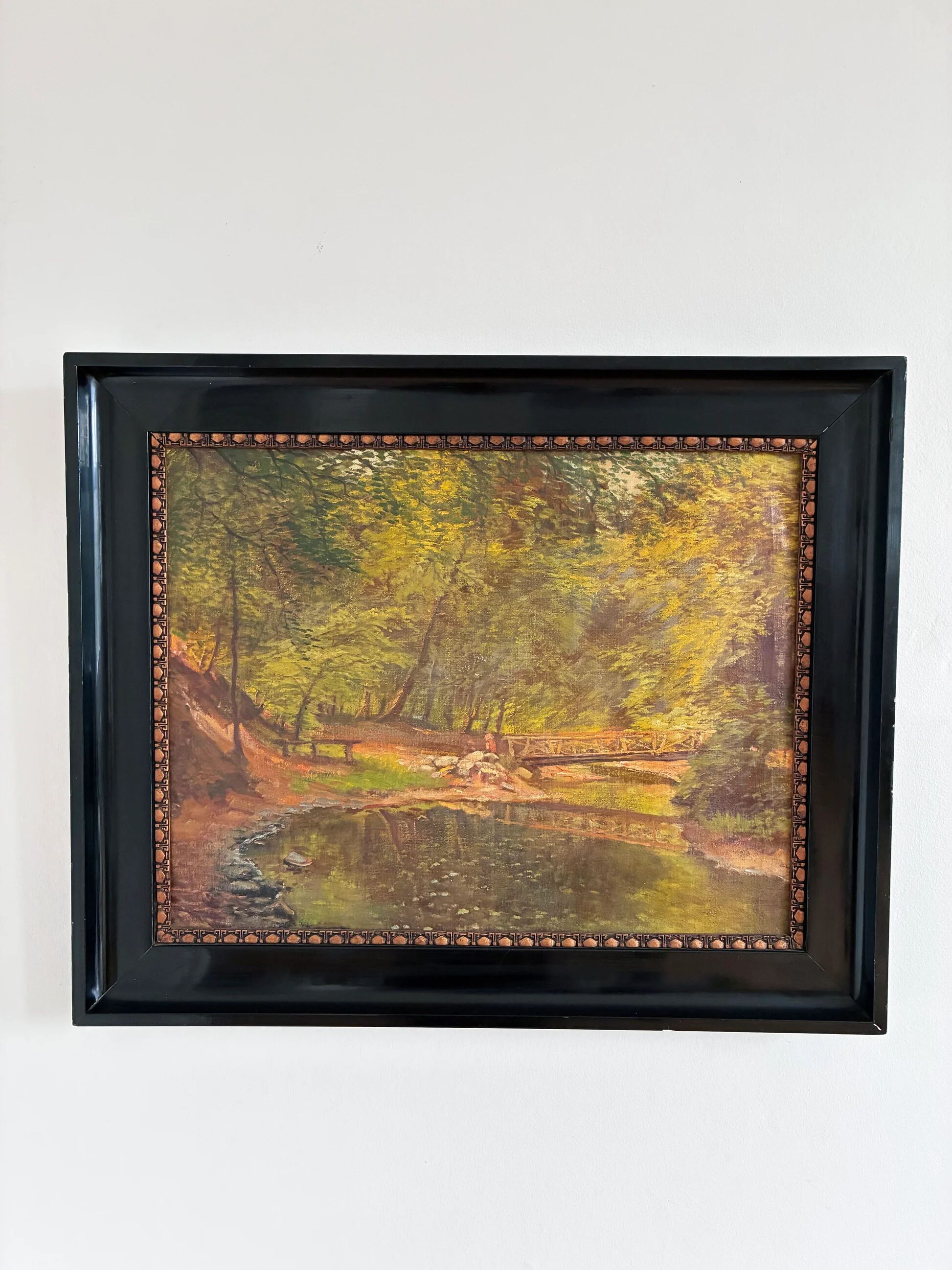 Peinture à l'huile vintage originale paysage forestier