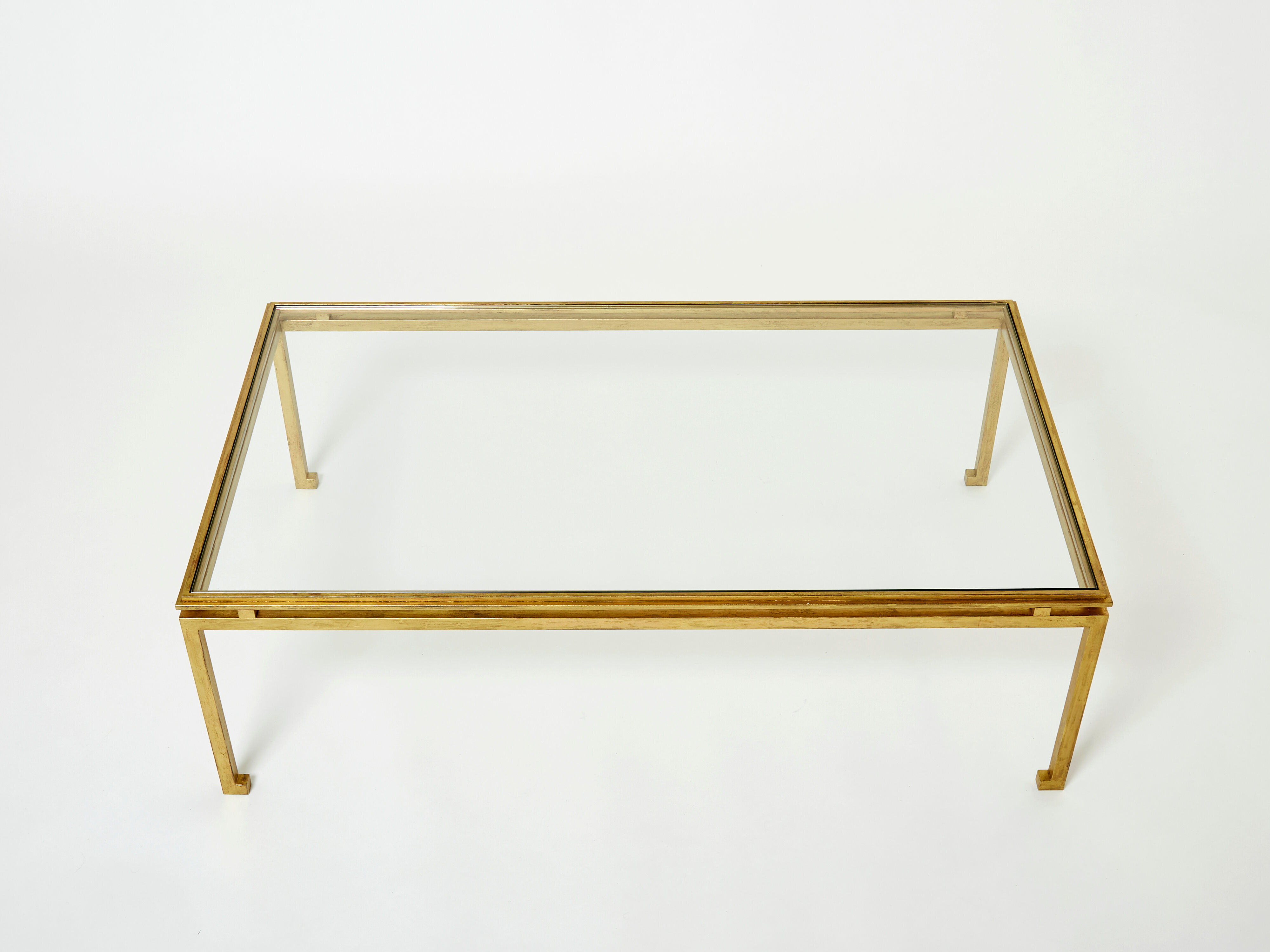 Coffee table beaten iron gilded glass Maison Ramsay 1950