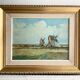 Peinture à l'huile vintage de moulin à vent, signée L.Carlson 1960