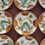 Set of 2 Salins Barbotine Plates - Vintage Parakeet Decor - service