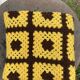 Brown and yellow crochet wool plaid - vintage cover