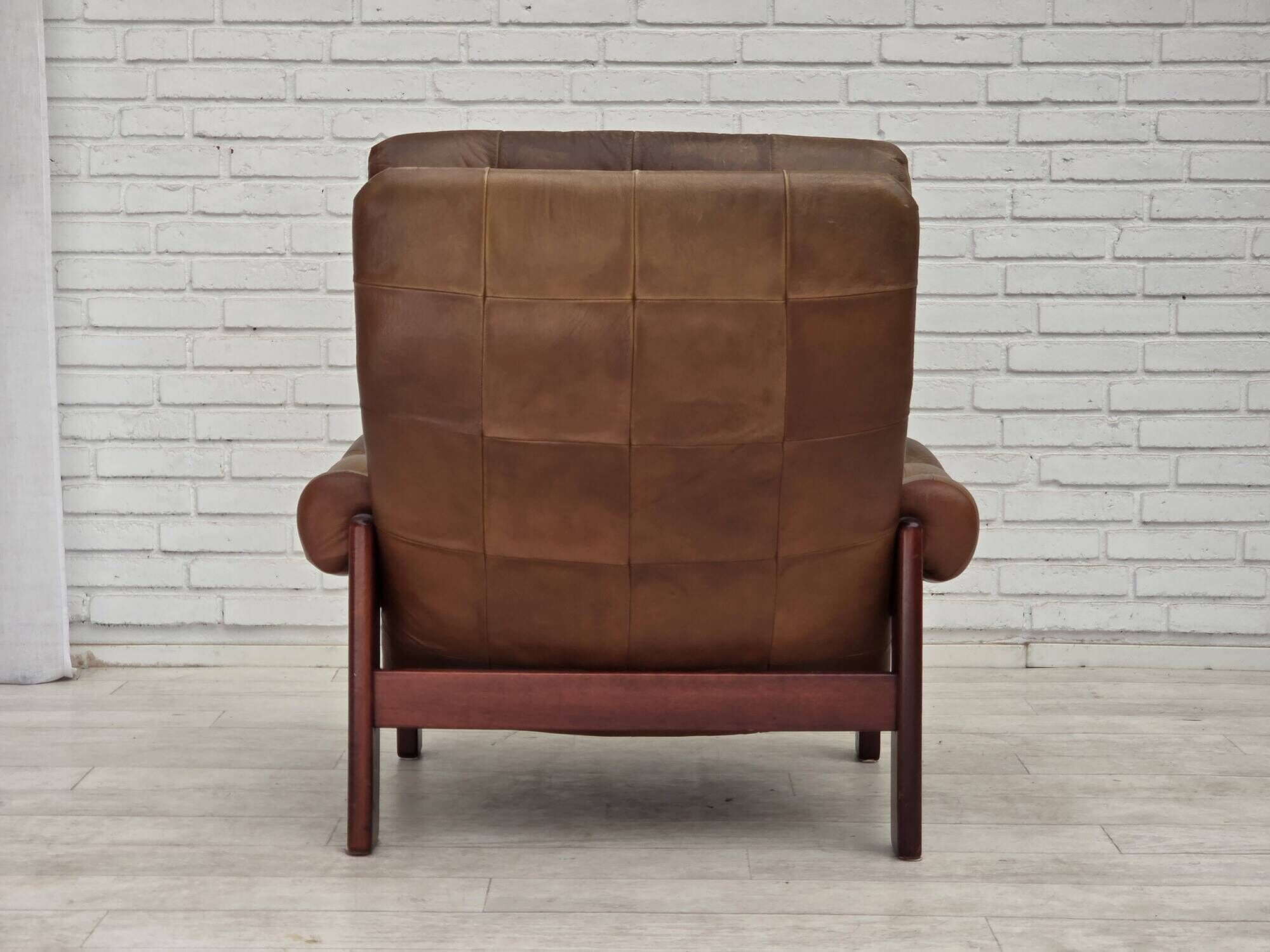 1970s, Swedish design, armchair with footstool, furniture leather.