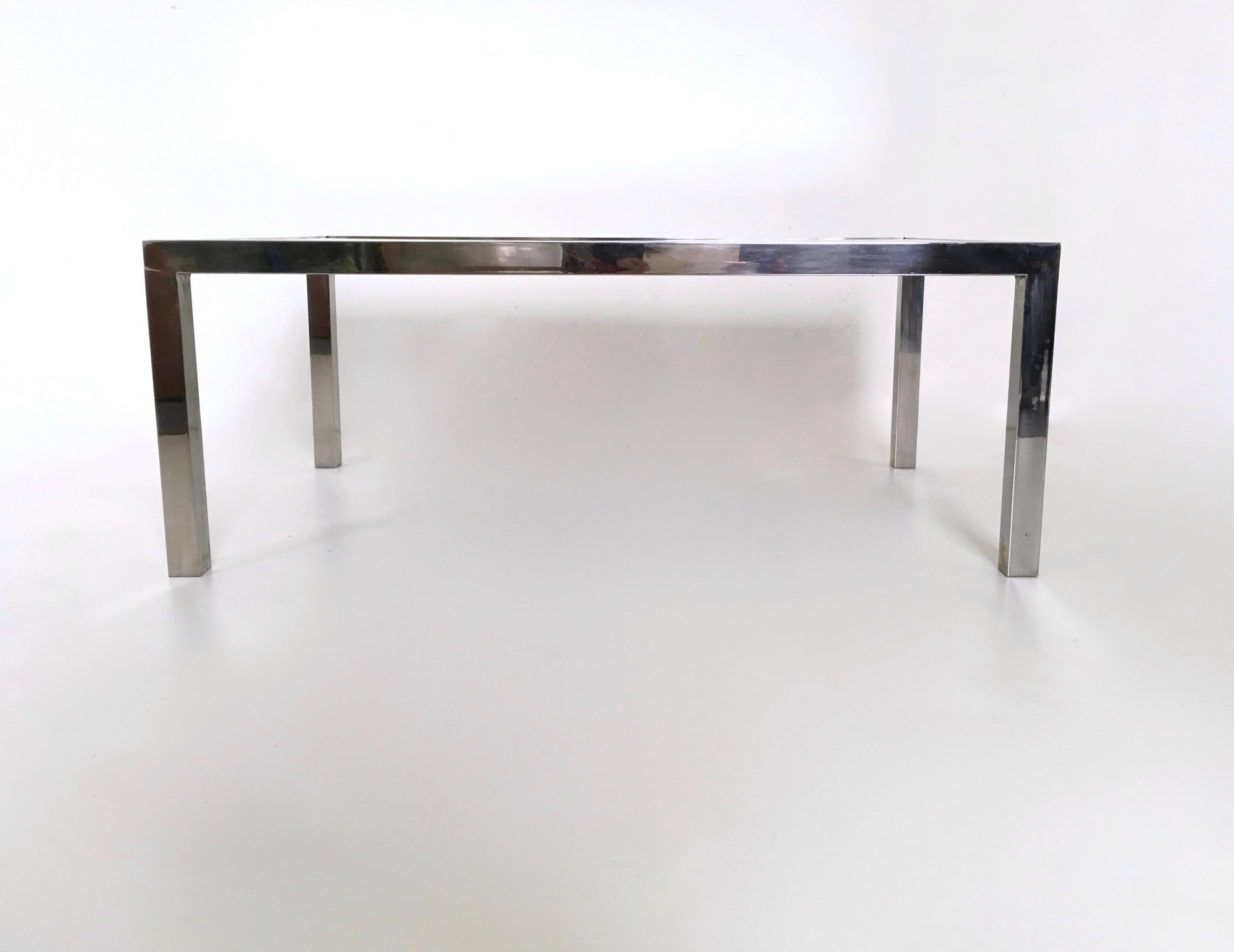 Steel Coffee Table in the Style of Nanda Vigo with a Mirrored Top, Italy