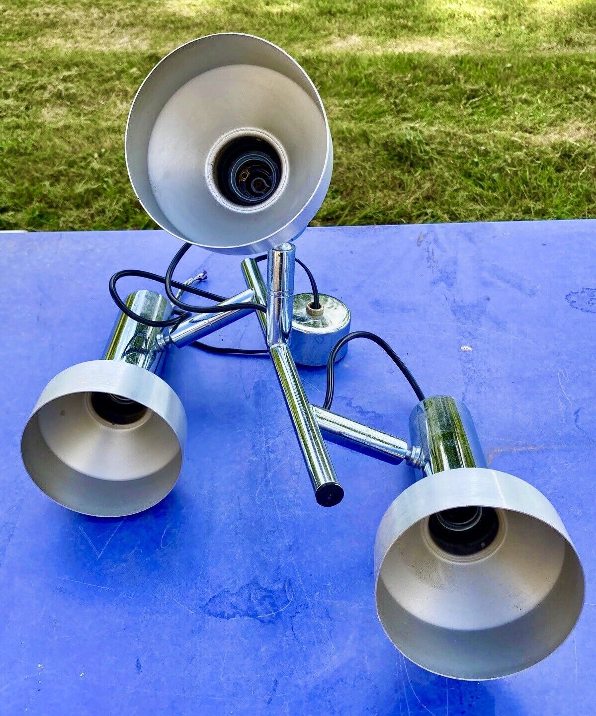 Chandelier ceiling lamp suspension 3 spots aluminum  1970