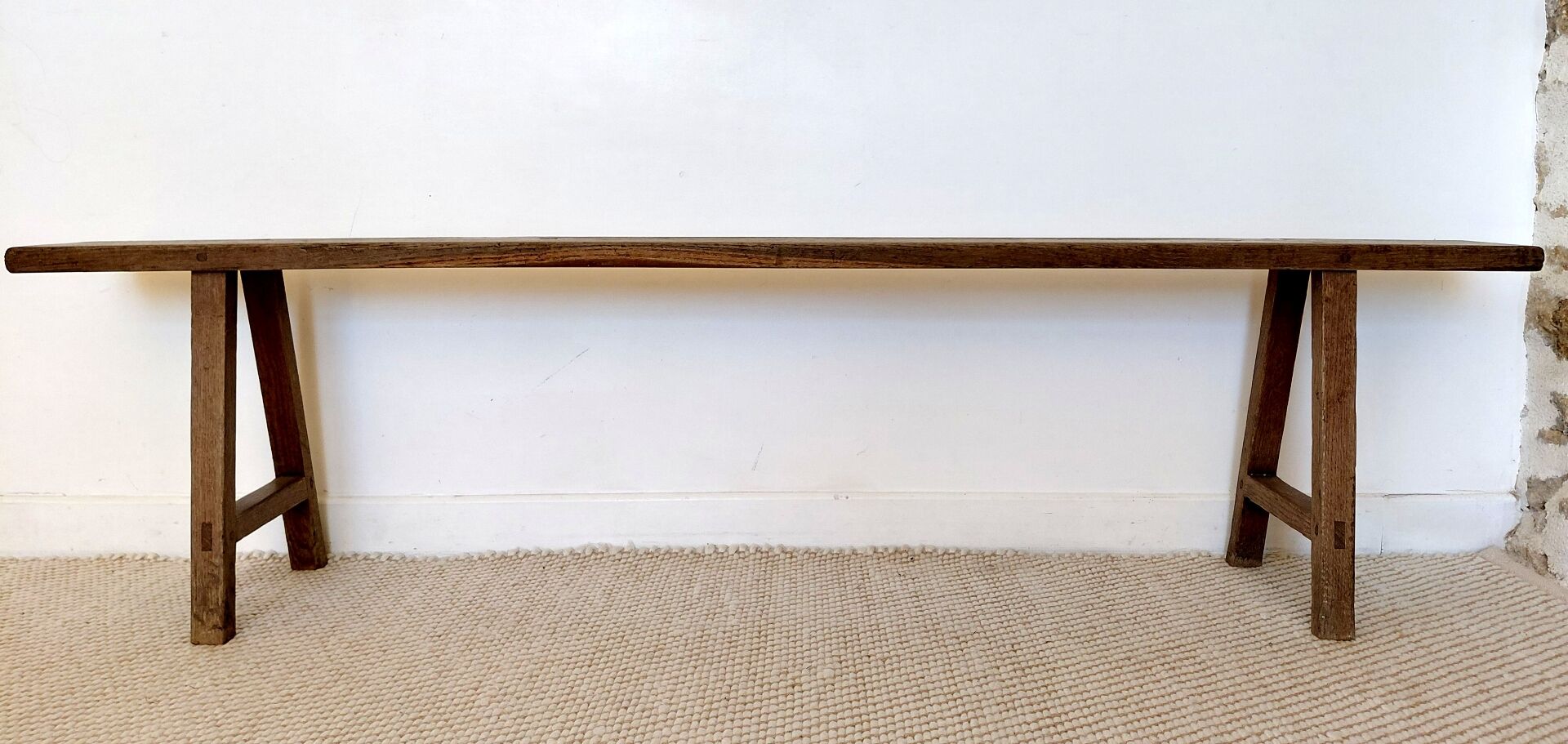 Large raw workshop bench with dowels - wabi-sabi spirit 175 cm