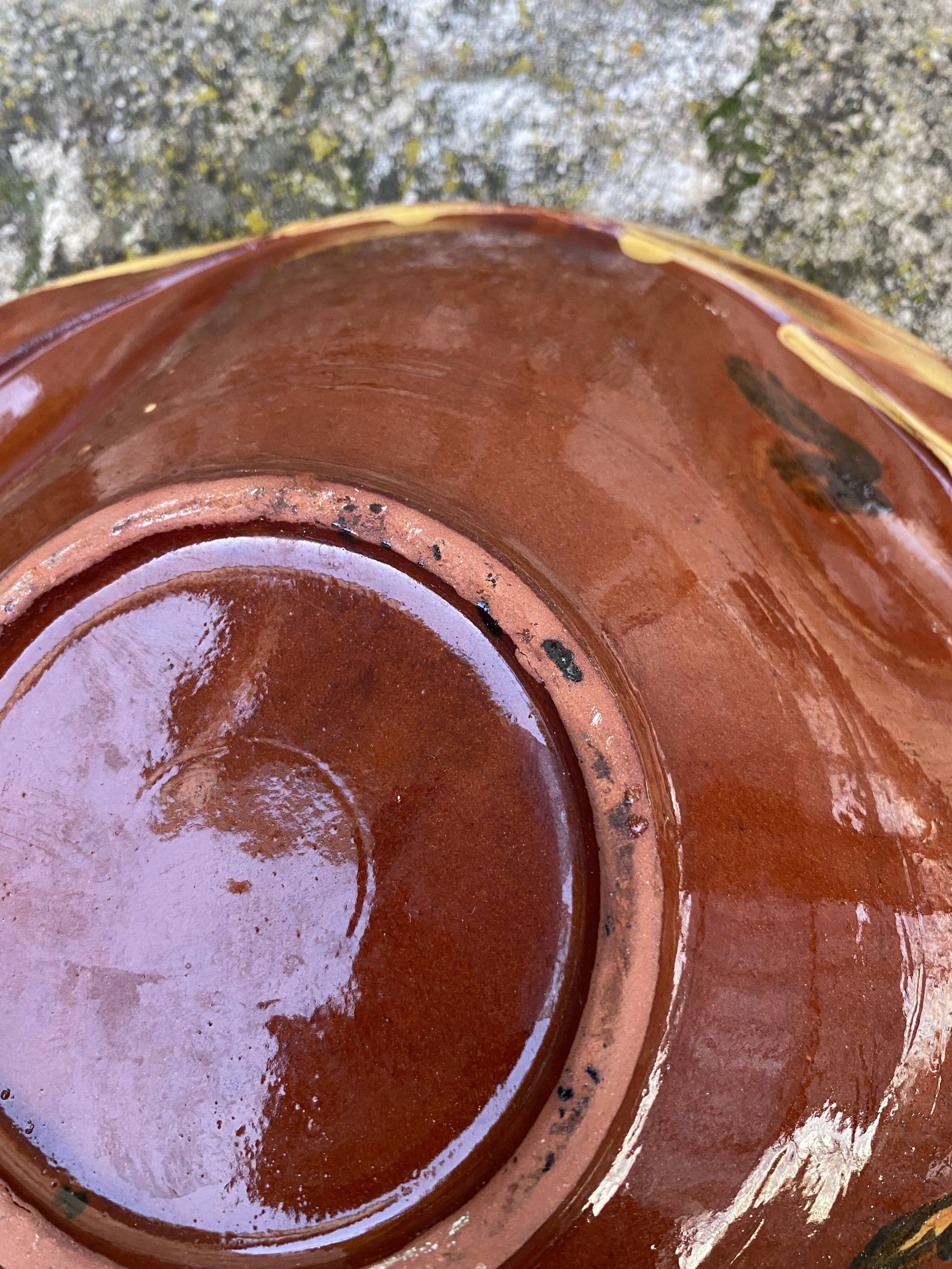 Dish on foot, glazed Provençal ceramic