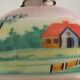 French Art Deco Pink & Cream Pendant Light with House and Tree Design