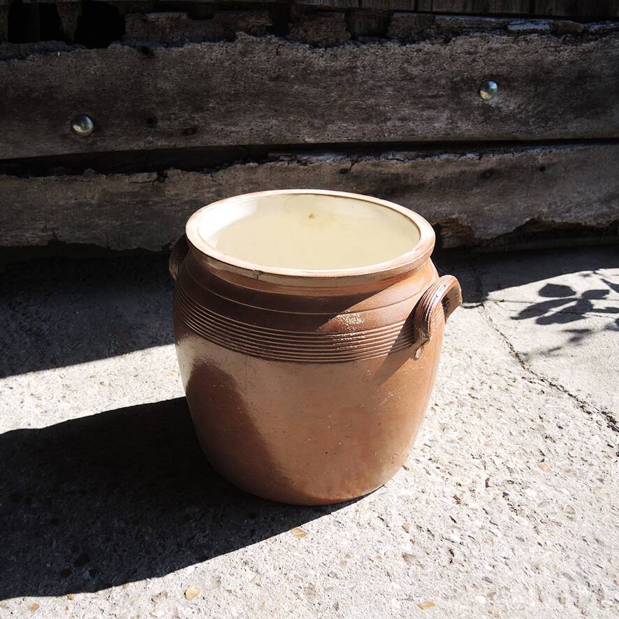Old stoneware grease pot H 29 cm