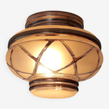 Art Deco ceiling light - Opacified glass globe with gold edging - 1940-50