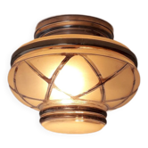 Plafonnier Art déco - Globe verre opacifié à liserés dorés - 1940-50