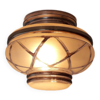 Art Deco ceiling light - Opacified glass globe with gold edging - 1940-50