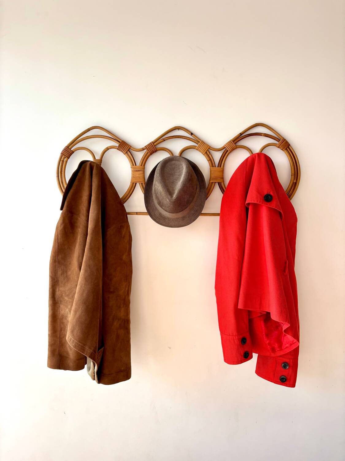 Wall-mounted rattan coat rack by Franco Albini, 1960