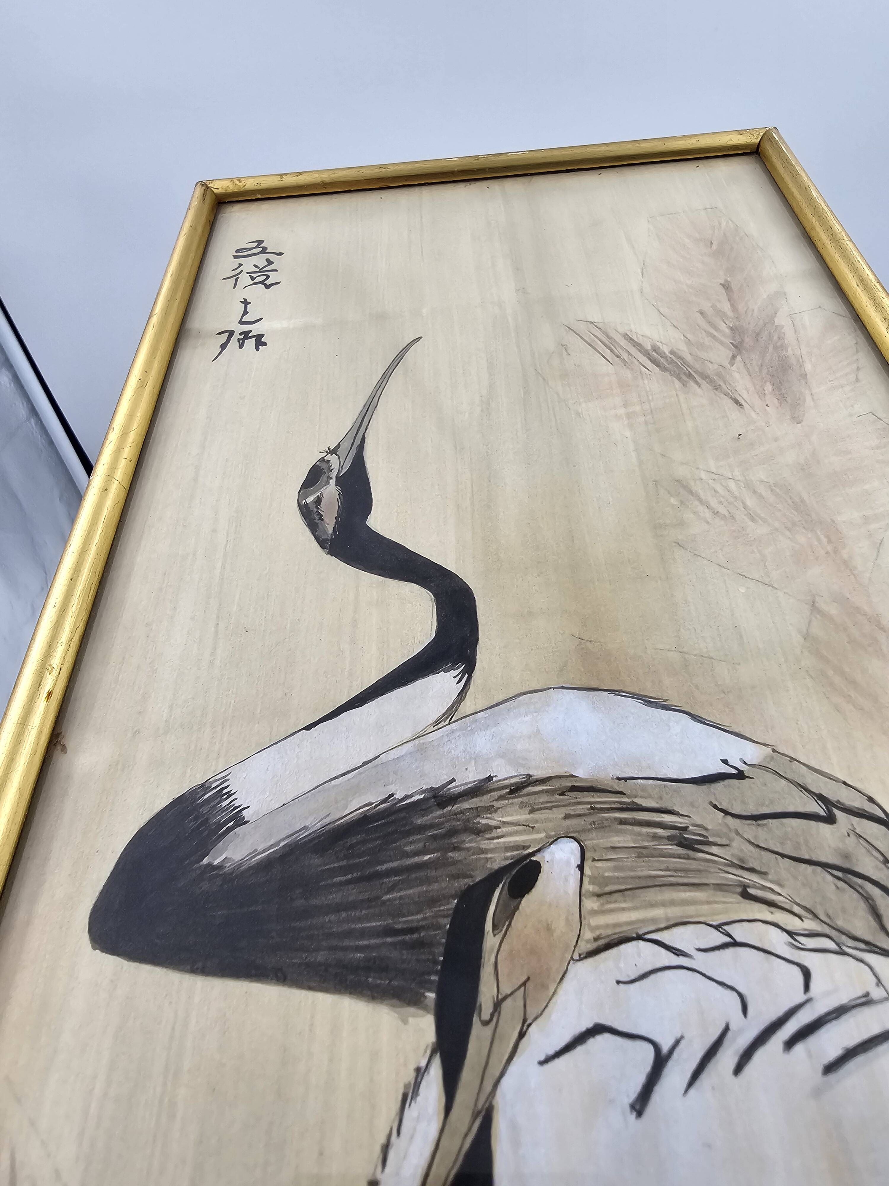 Antique Japanese Silk Painting - The Two Cranes