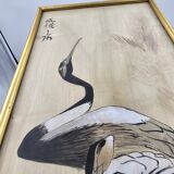 Peinture sur soie japonaise ancienne - Les deux grues