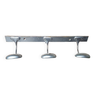 Old Wall Coat Rack x3 Vintage Chrome Metal #A657