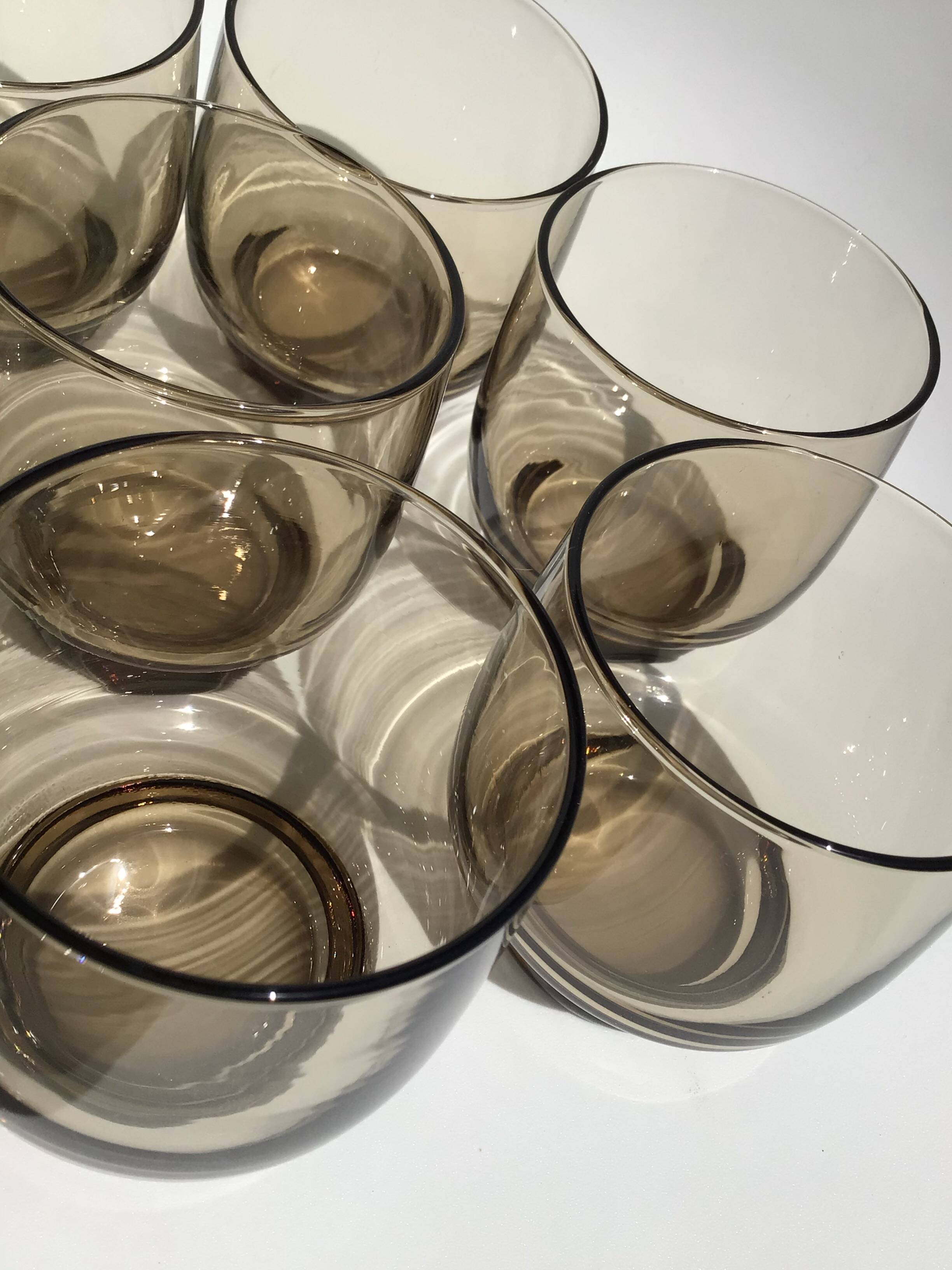 8 Low Smoked Water Glasses 70's