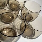 8 Low Smoked Water Glasses 70's