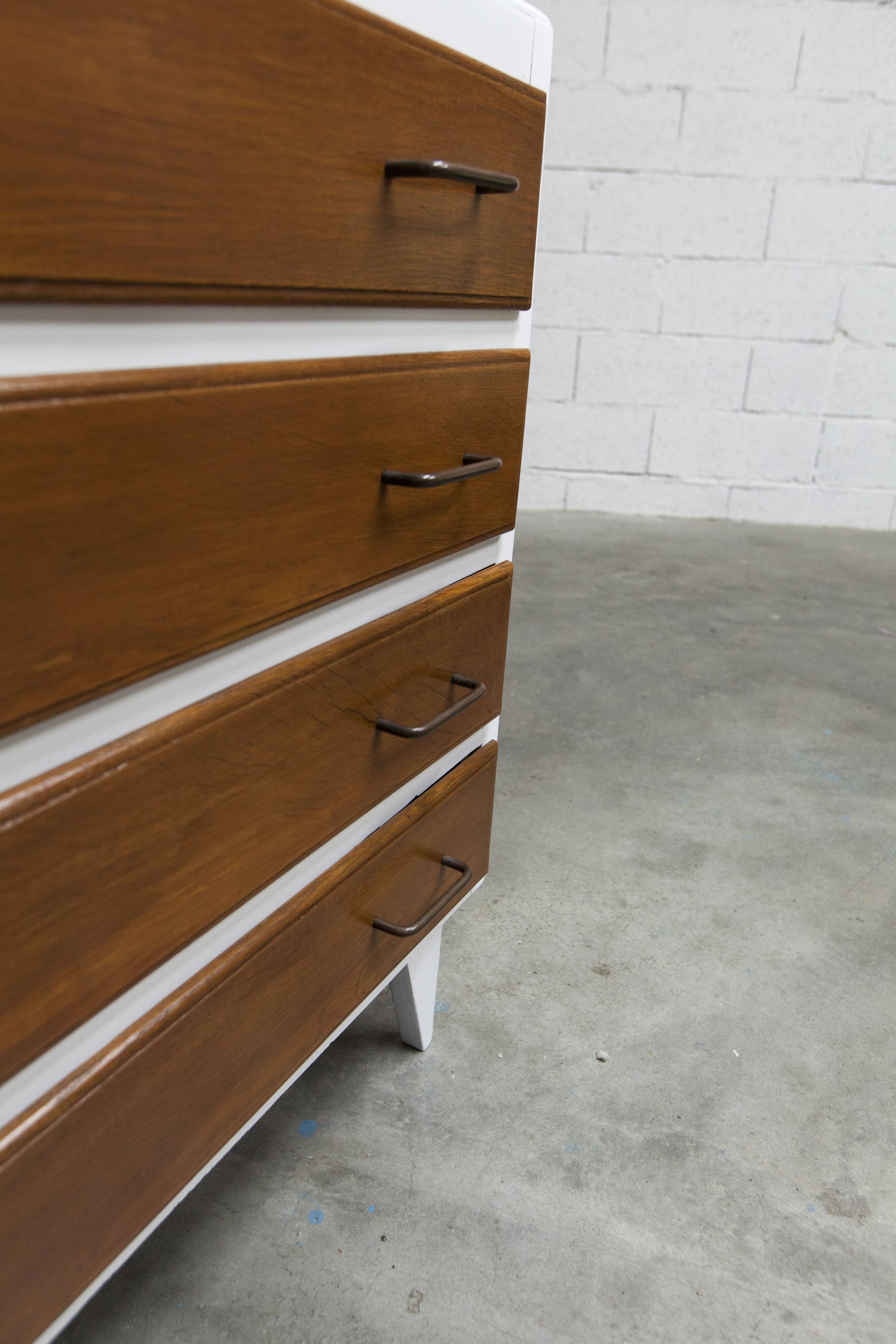1960s chest of drawers with splayed legs and 4 drawers, refurbished