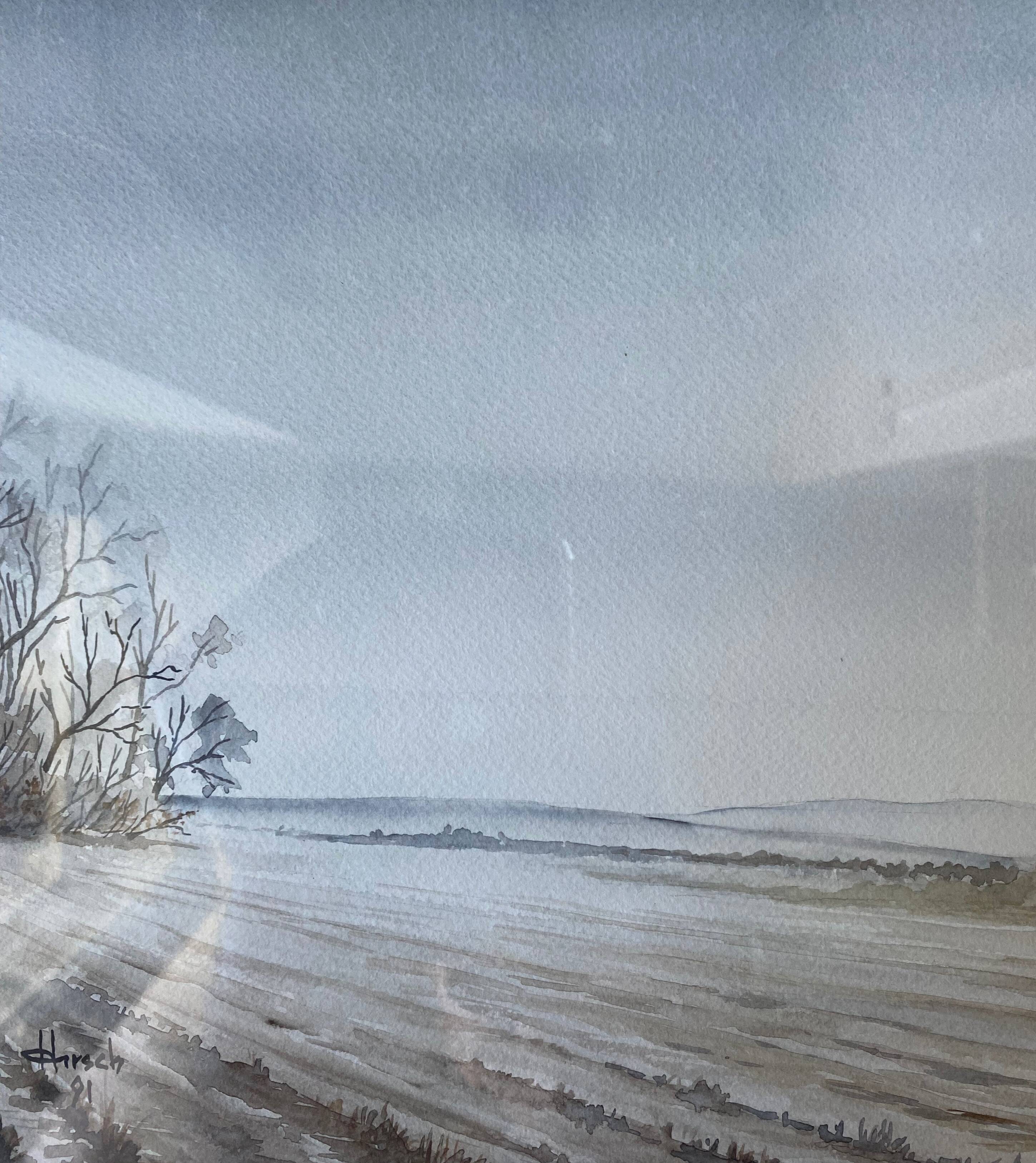 Watercolor painting "Icaunais Landscape" by Roger Hirsch - Burgundy + frame