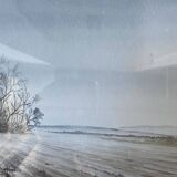 Watercolor painting "Icaunais Landscape" by Roger Hirsch - Burgundy + frame